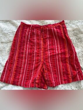 Vintage 90’s Red & Pink Striped High Waisted Button-Front Skort